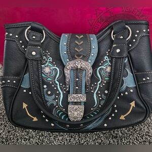 Western Black Embellished Shoulder Bag